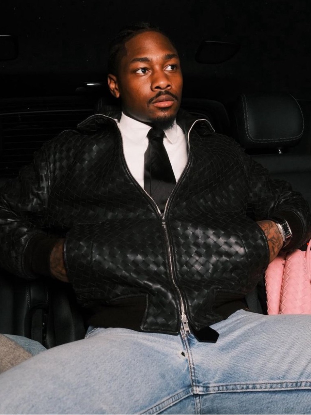 Bottega Veneta Black Woven Leather Bomber Jacket - Picture 7 of 8